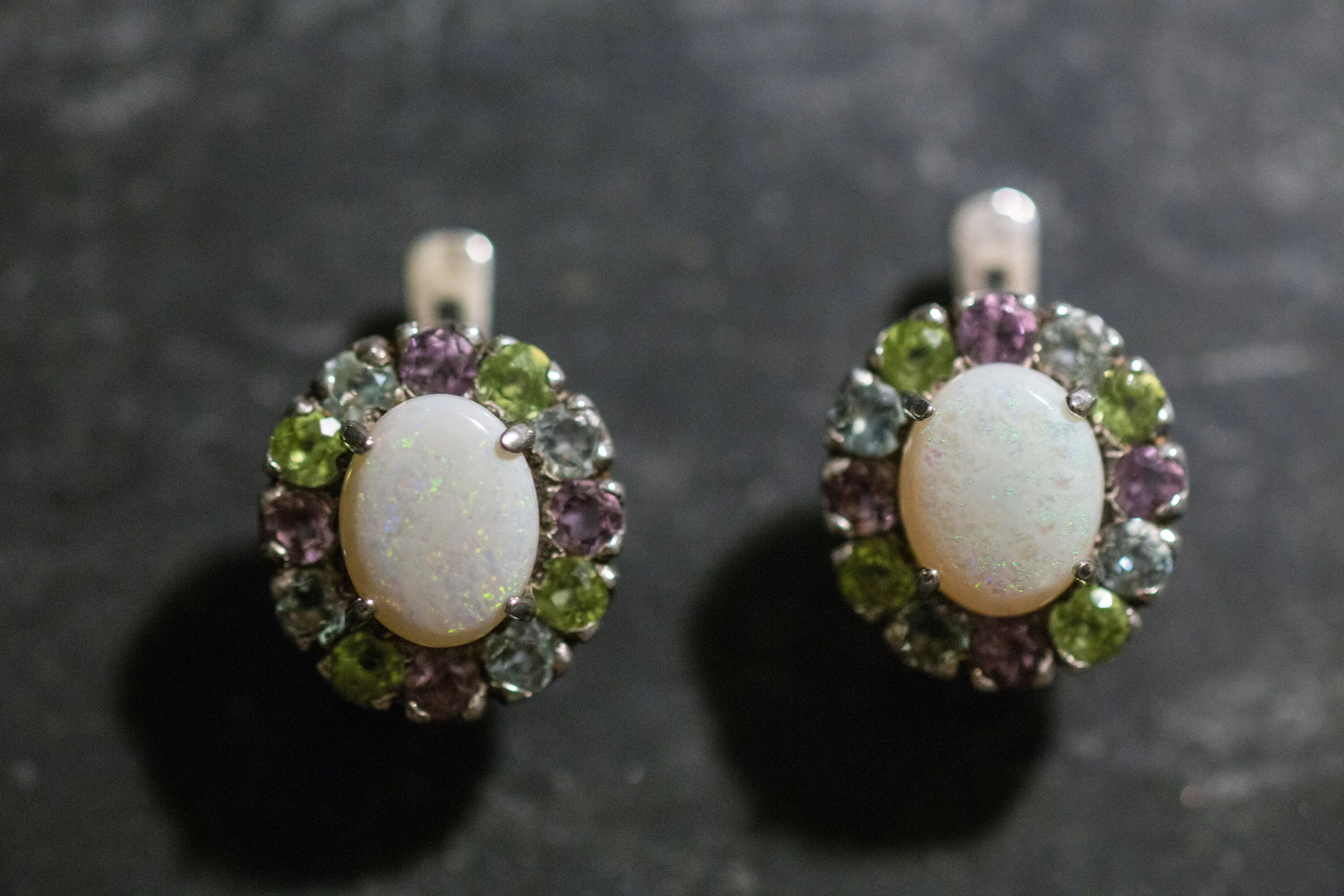 Opal Flower Earrings - Victorian Opal Studs - Statement Flower Ring