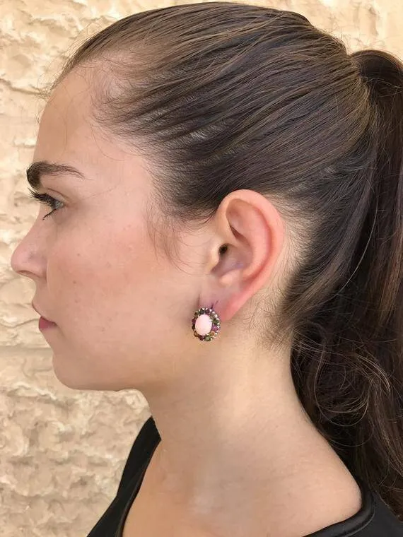 Opal Flower Earrings - Victorian Opal Studs - Statement Flower Ring