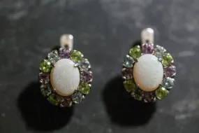 Opal Flower Earrings - Victorian Opal Studs - Statement Flower Ring