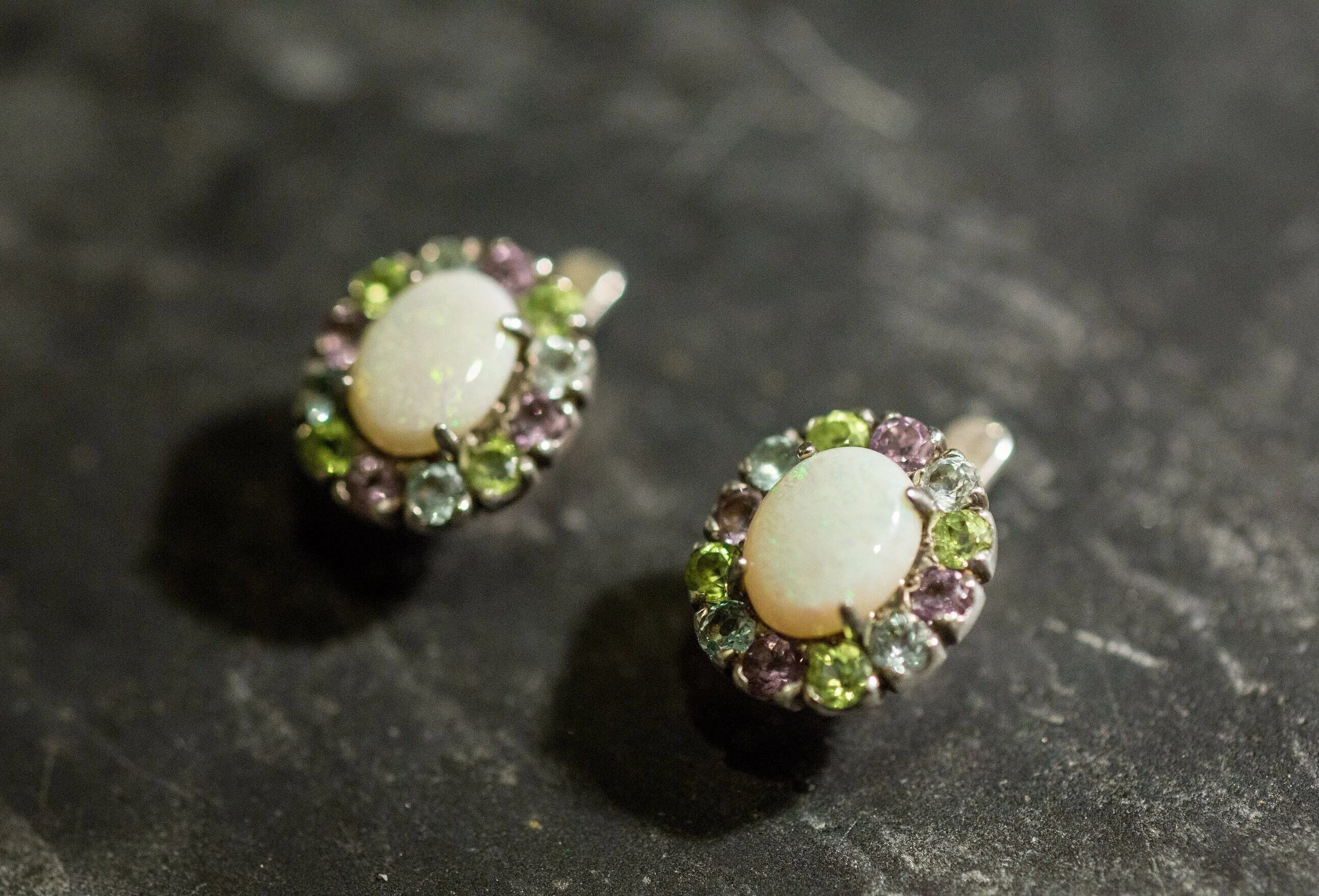 Opal Flower Earrings - Victorian Opal Studs - Statement Flower Ring