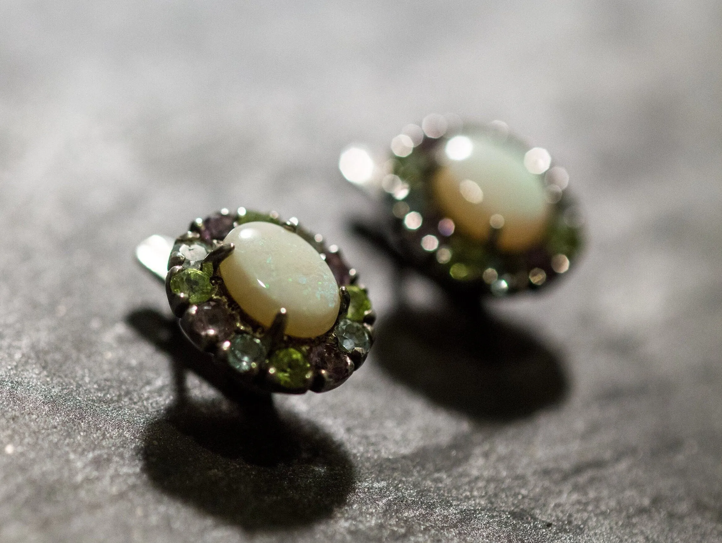 Opal Flower Earrings - Victorian Opal Studs - Statement Flower Ring