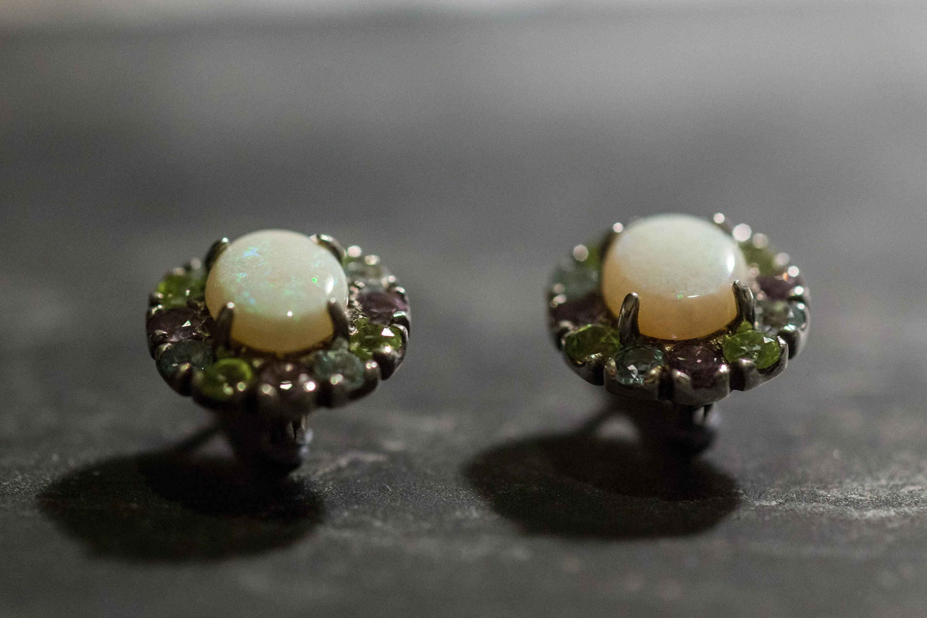 Opal Flower Earrings - Victorian Opal Studs - Statement Flower Ring