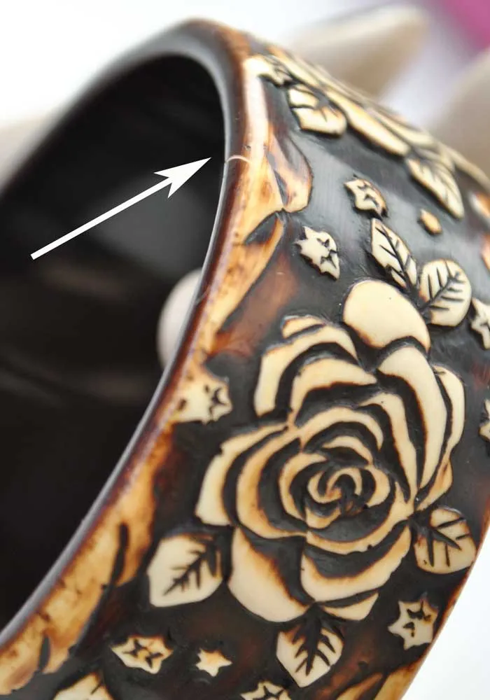 Painted Floral Carved Resin Bangle • Rose Bracelet • Modern