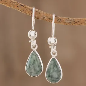 Pale Green Tears Jade & Silver Teardrop Dangle Earrings