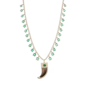 PAVE EMERALD CENTER CAP CLAW CHARM   EMERALD SHAKER TWIGGY DIAMOND NECKLACE