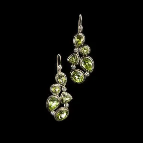 Peridot & Diamond 18K Gold Drop Earrings, Mosaic 5 Stone
