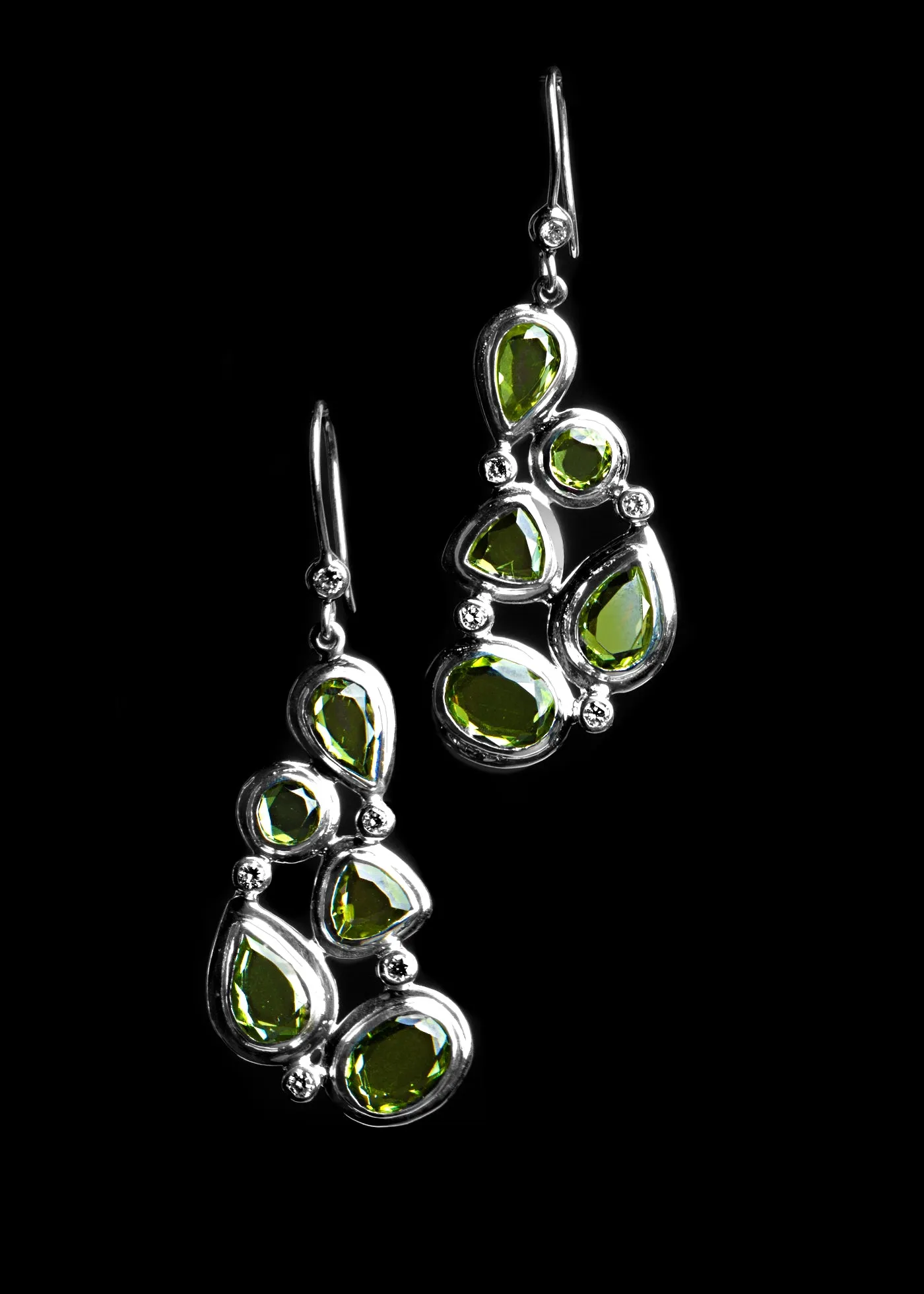 Peridot & Diamond Sterling Drop Earrings, Mosaic 5 Stone