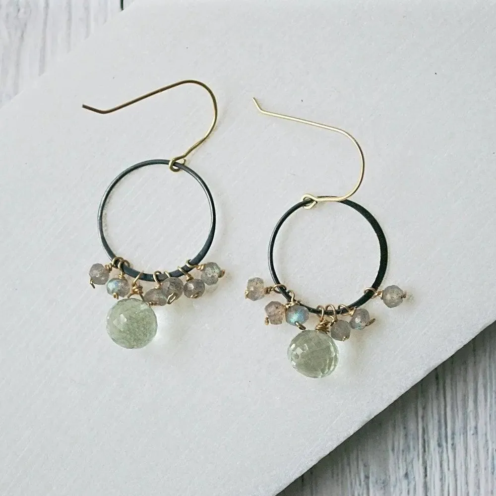 Peridot & Labradorite With Gunmetal Hoop And Sterling Silver Earring Hooks
