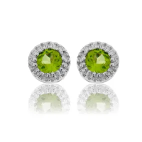 Peridot and Halo Diamond Stud Earrings