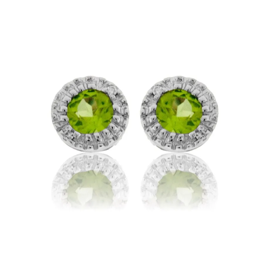 Peridot and Halo Diamond Stud Earrings