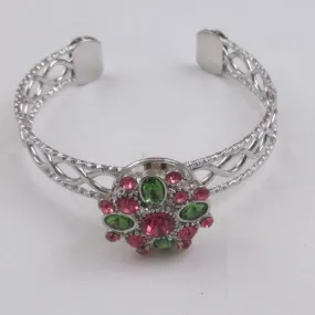 Pink & Green Multi Crystal & Silver Bangle Bracelet