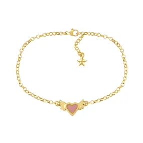 Pink Enamel Winged Heart Bracelet