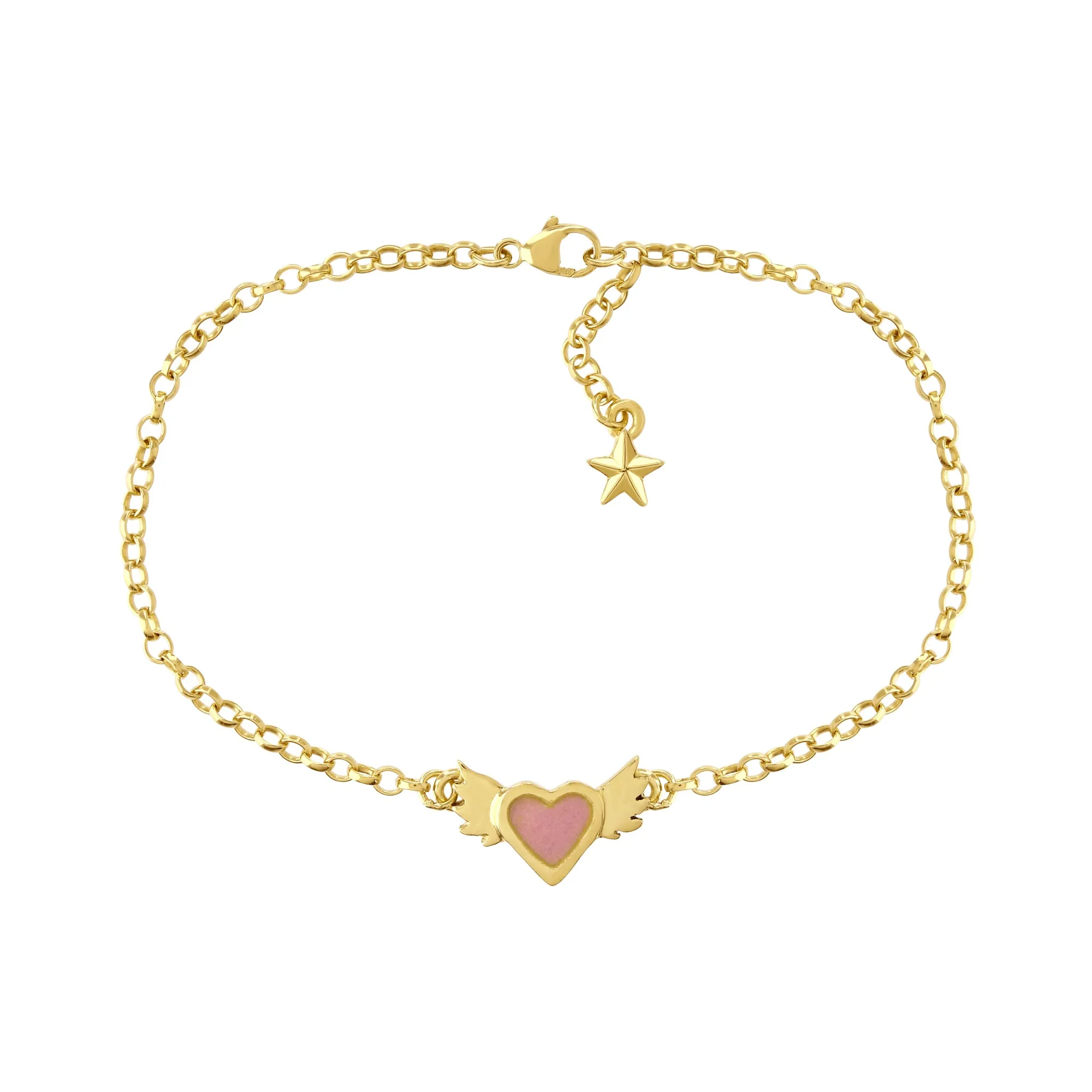 Pink Enamel Winged Heart Bracelet