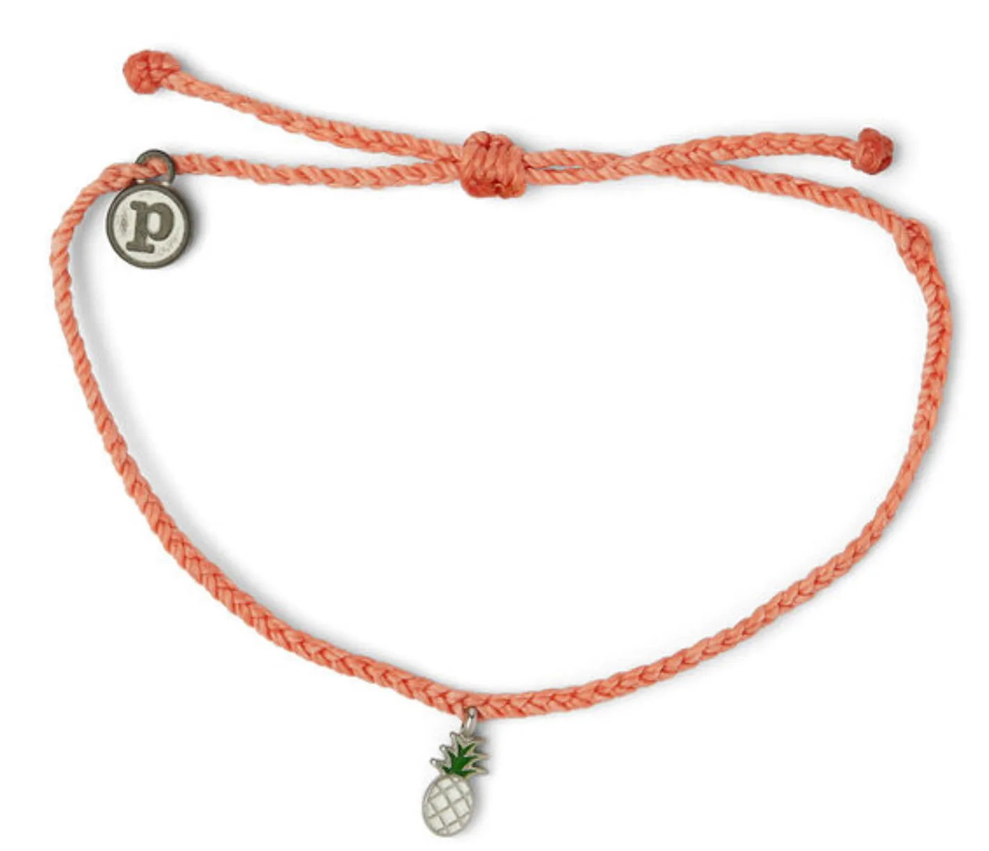 Pura Vida Silver Enamel Pineapple Bitty Braid Salmon Bracelet