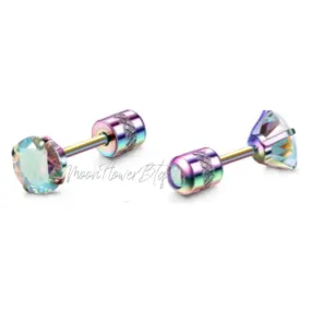 Rainbow CZ Double Ended Earring