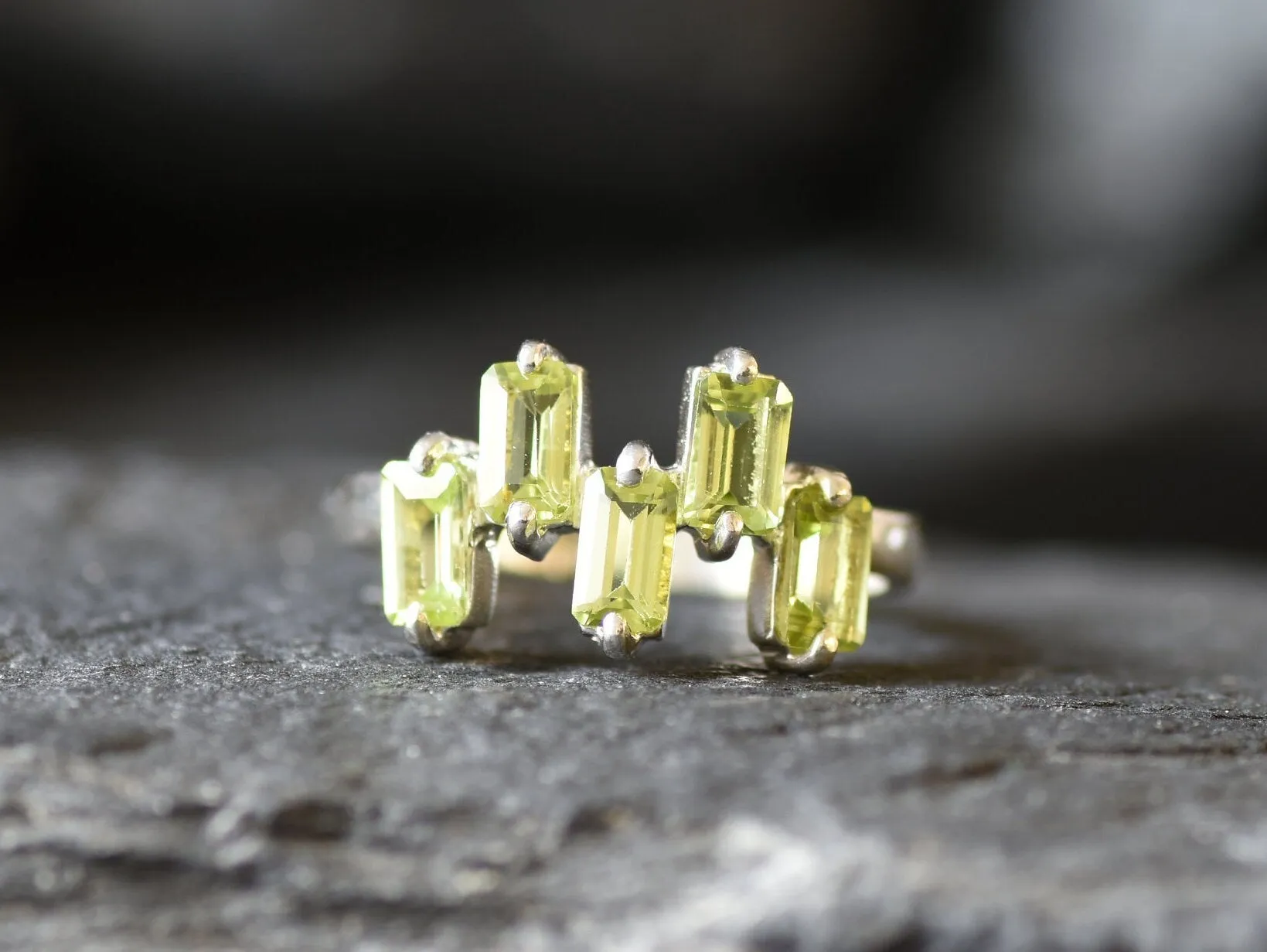 Real Peridot Ring - Natural Peridot Ring - Green Baguette Band