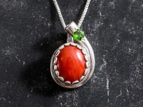 Red Coral Necklace - Vintage Coral Pendant - Real Coral Necklace