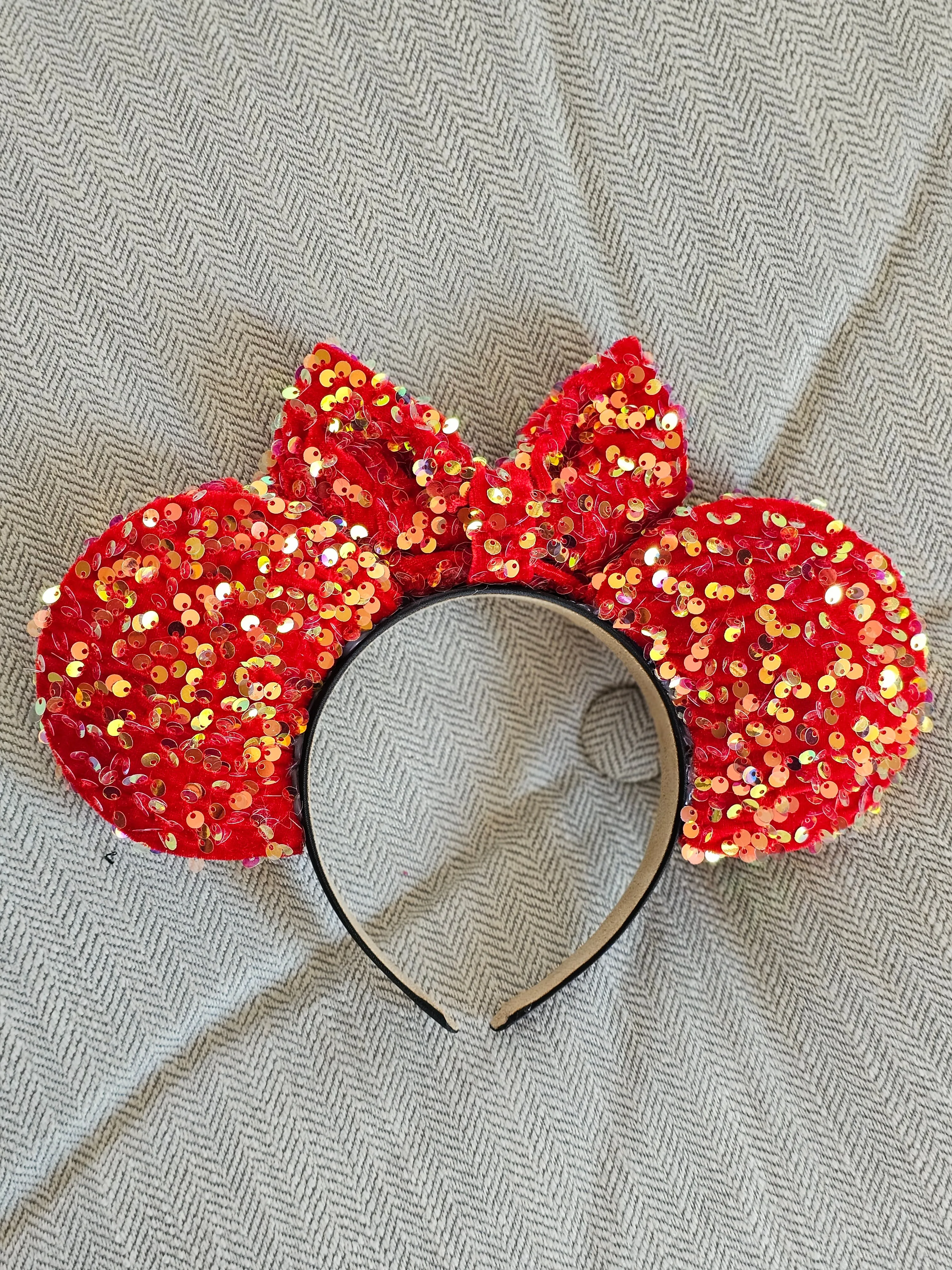 Red iridescent sequins ear headband