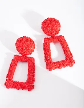 Red Textured Geometric Drop Earring