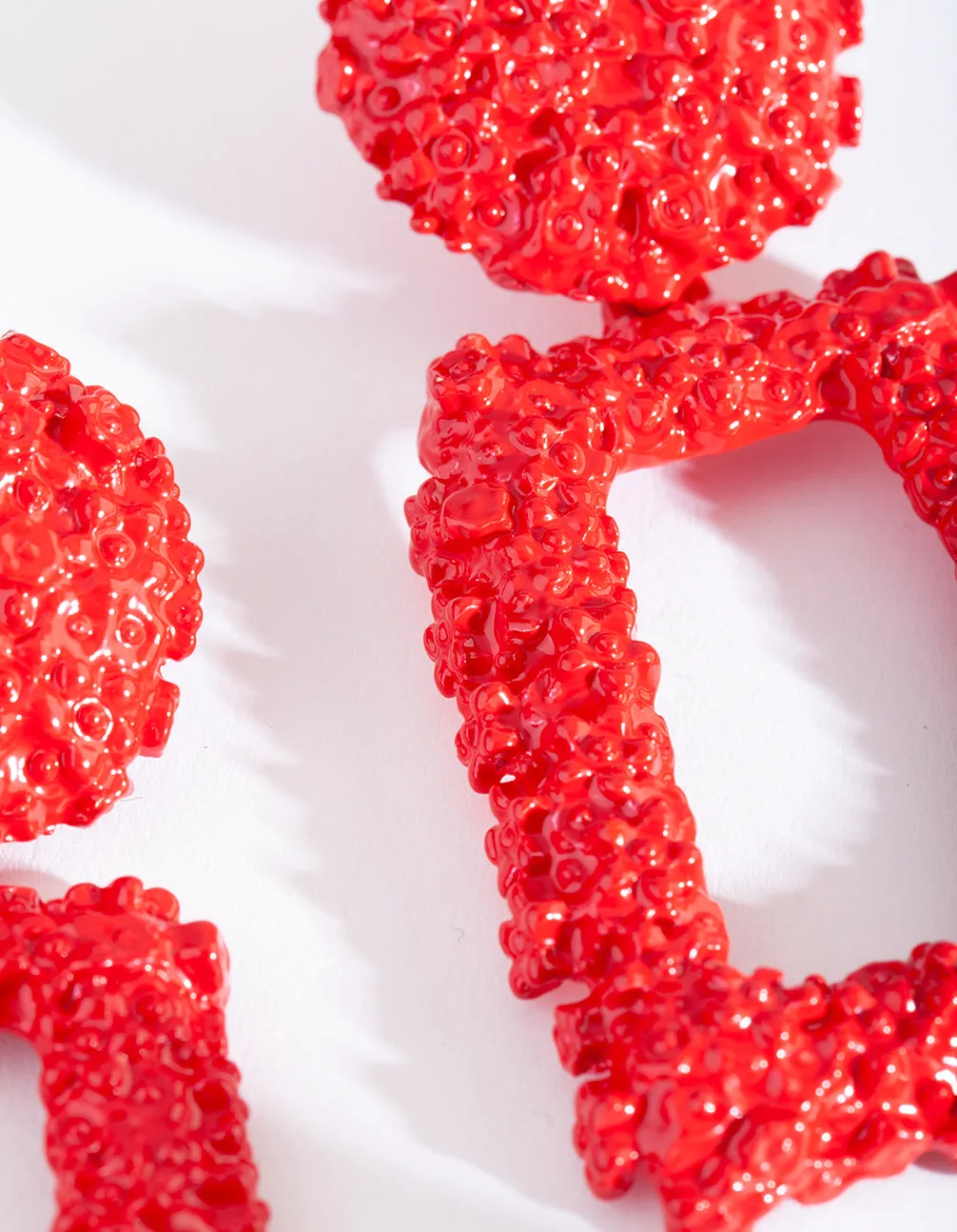 Red Textured Geometric Drop Earring