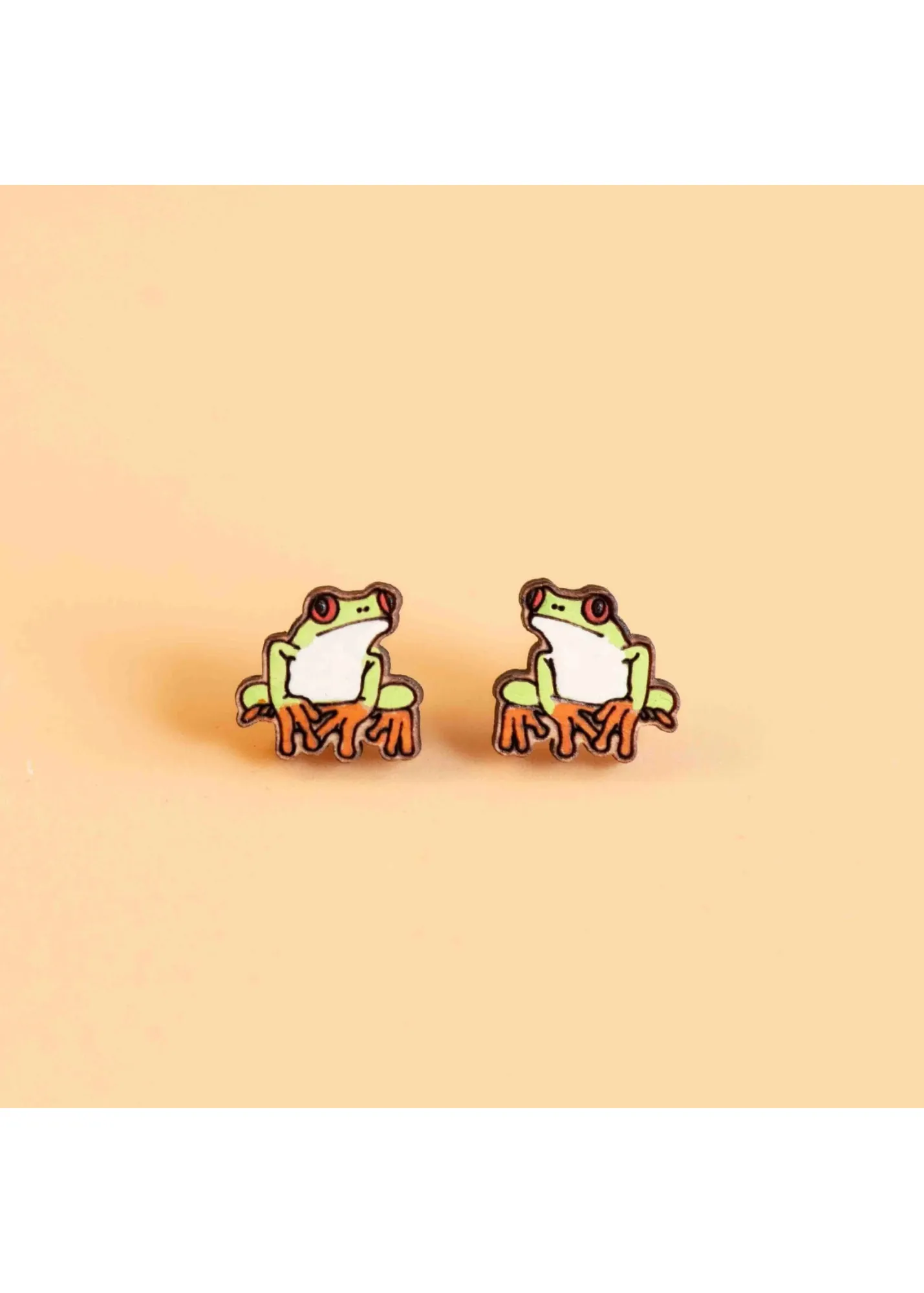 Robin Valley - Tree Frog Cherry Wood Stud Earrings