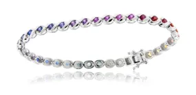 Round Half Bezel Sterling Silver Rainbow Sapphire Bracelet