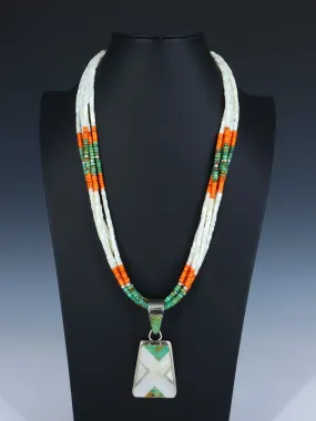 Santo Domingo Five Strand Turquoise and Mother of Pearl Necklace