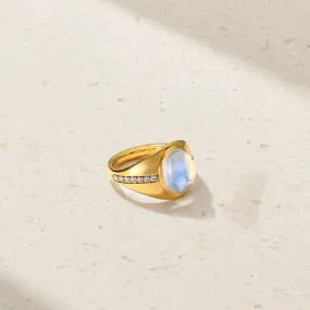 Saturn Moonstone and Diamond Ring