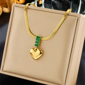 Serpent Chain Drop Heart Quad Emerald Stone Plated Gold Necklace JLTN1263