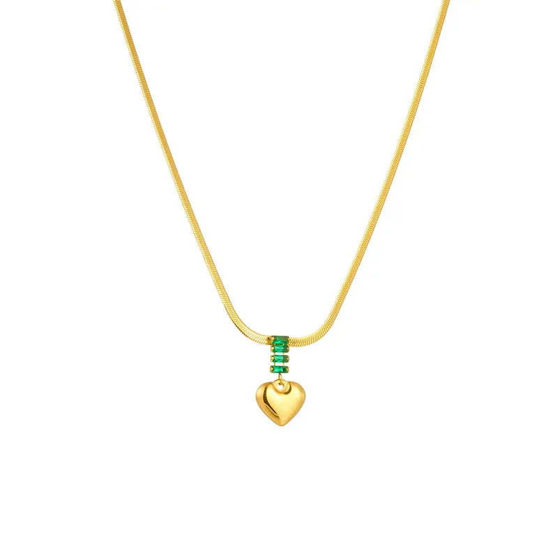 Serpent Chain Drop Heart Quad Emerald Stone Plated Gold Necklace JLTN1263