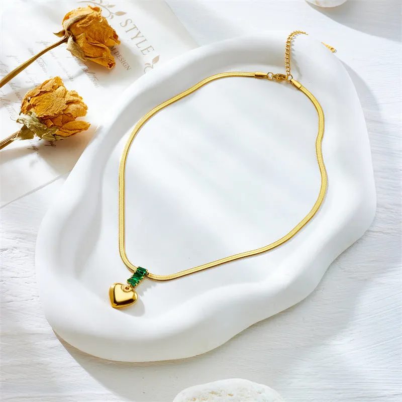 Serpent Chain Drop Heart Quad Emerald Stone Plated Gold Necklace JLTN1263