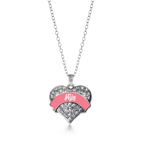 Silver Coral Hija Pave Heart Charm Classic Necklace