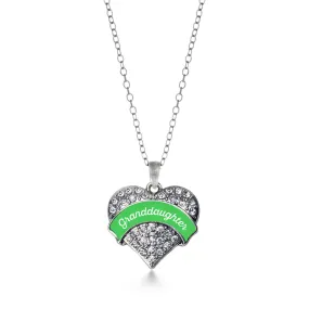 Silver Emerald Green Granddaughter Pave Heart Charm Classic Necklace