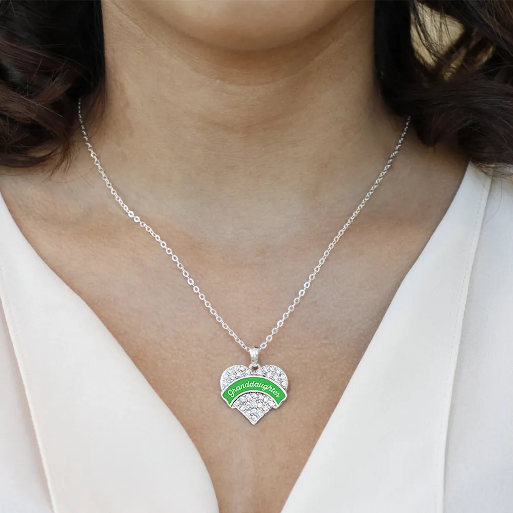 Silver Emerald Green Granddaughter Pave Heart Charm Classic Necklace
