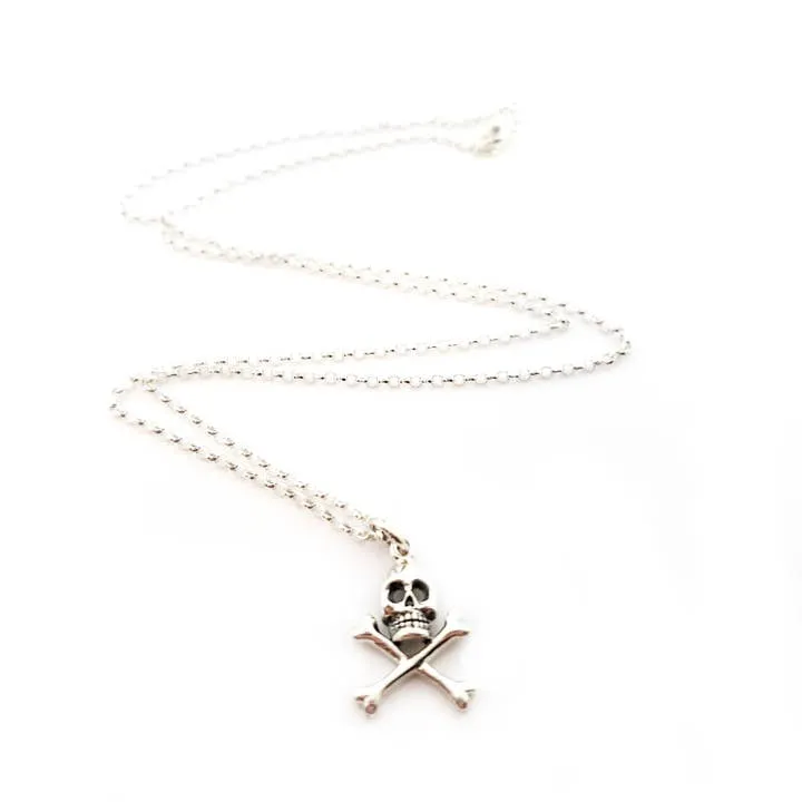 Skull and Crossbones Sterling Silver Charm Necklace