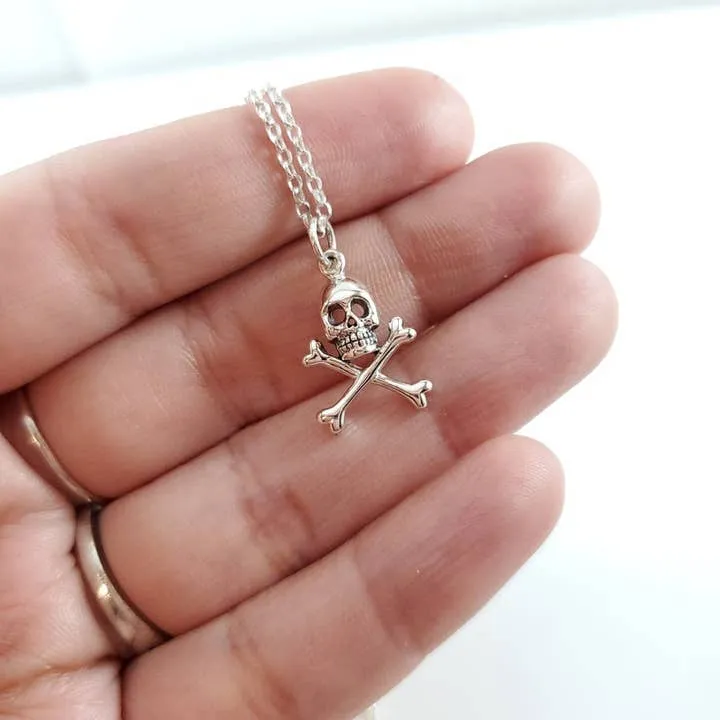 Skull and Crossbones Sterling Silver Charm Necklace