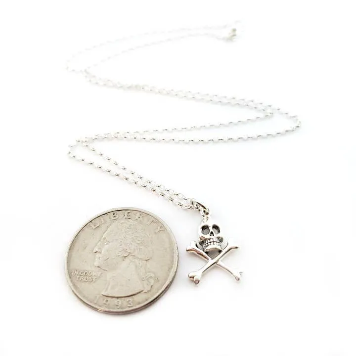 Skull and Crossbones Sterling Silver Charm Necklace