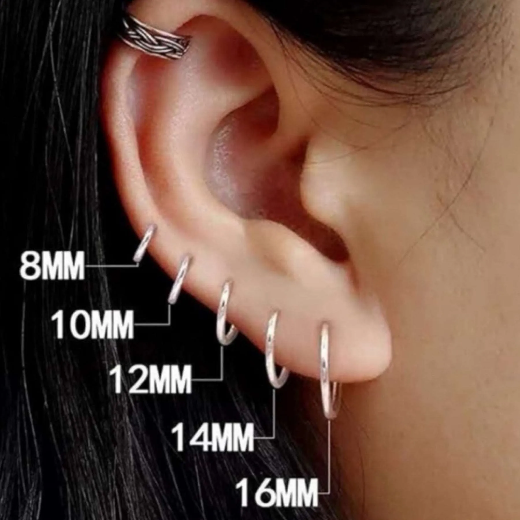 Small Silver Fixed Hoop Earrings 10mm