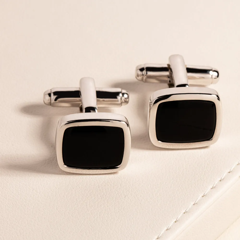 Sterling Silver & Onyx Rectangular Cufflinks