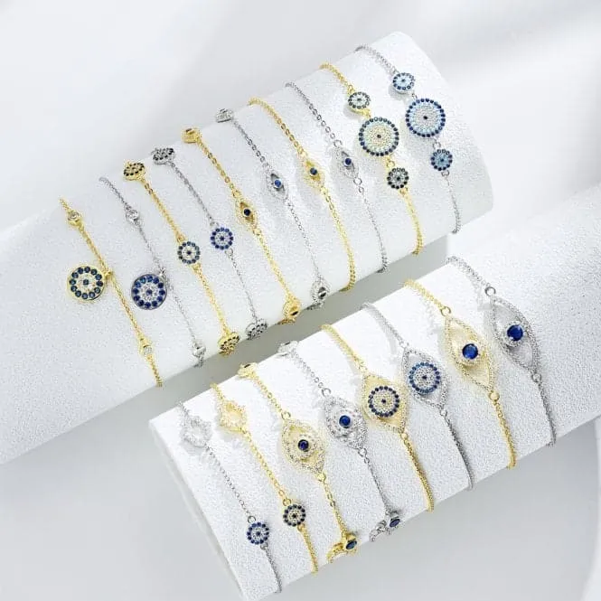 Sterling Silver Rhodium Plated Evil Eye Lucky Horseshoe Bracelet ERLB047