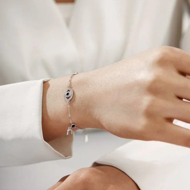 Sterling Silver Rhodium Plated Evil Eye Lucky Horseshoe Bracelet ERLB047