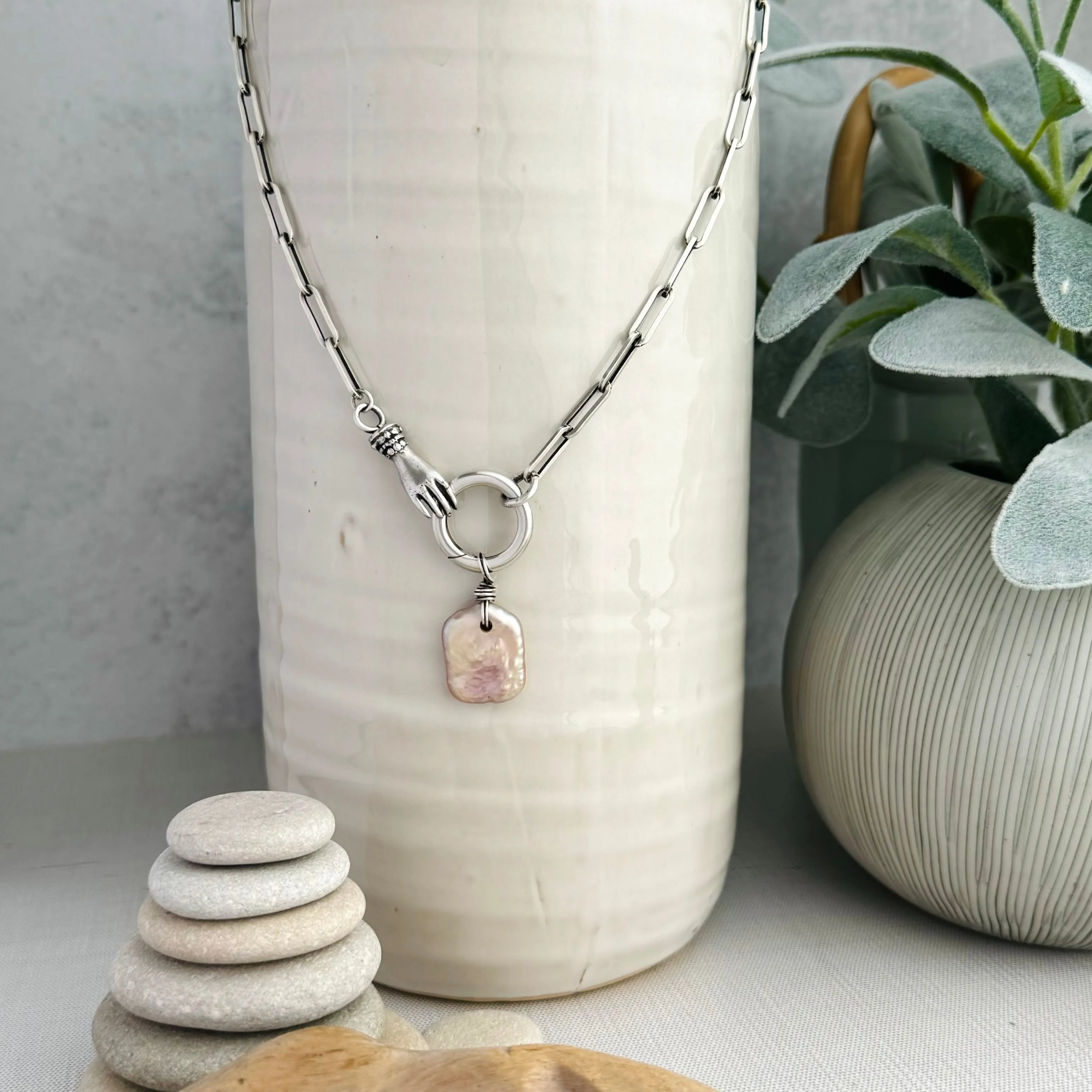 Sterling Silver Victorian Hand Charm Holder Necklace