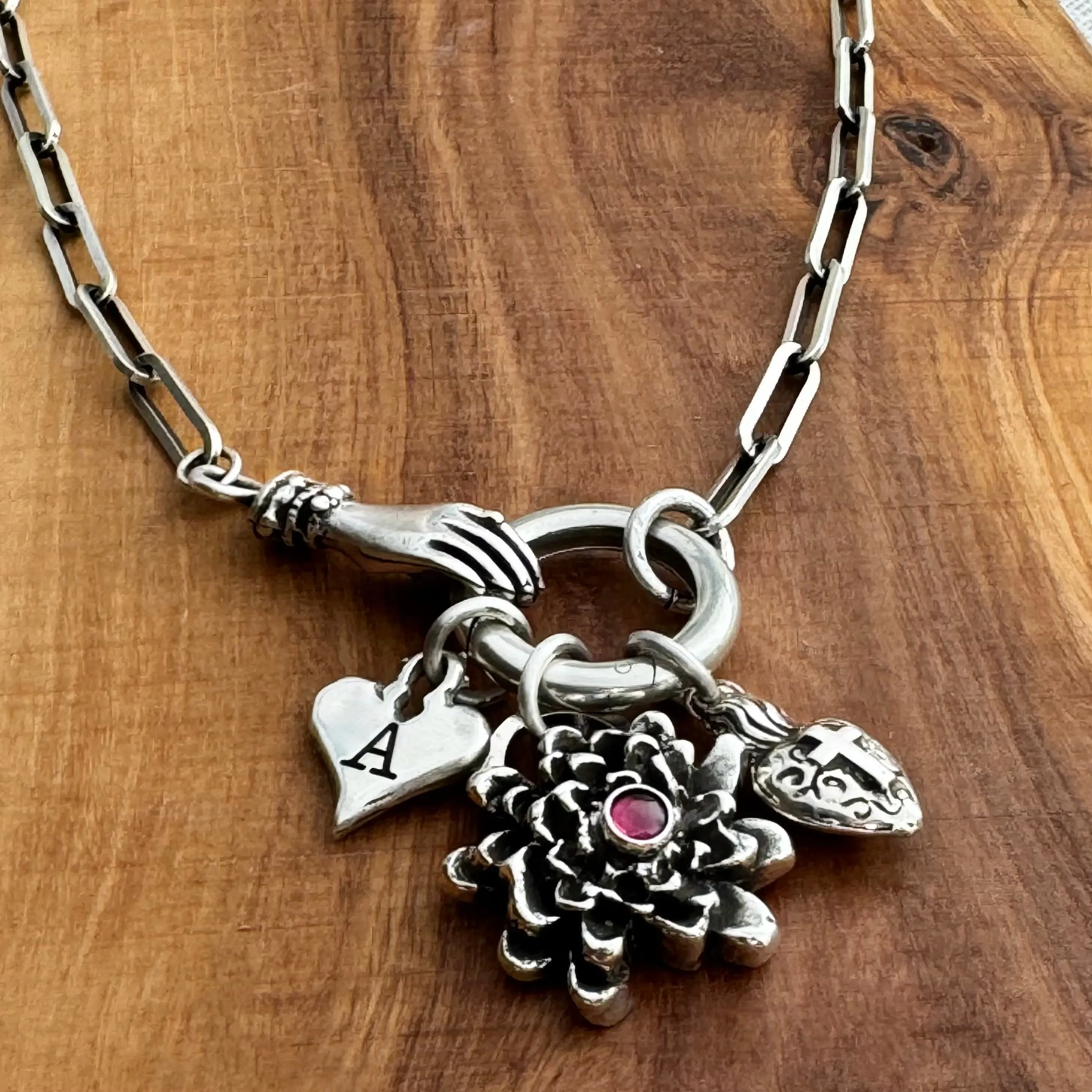 Sterling Silver Victorian Hand Charm Holder Necklace