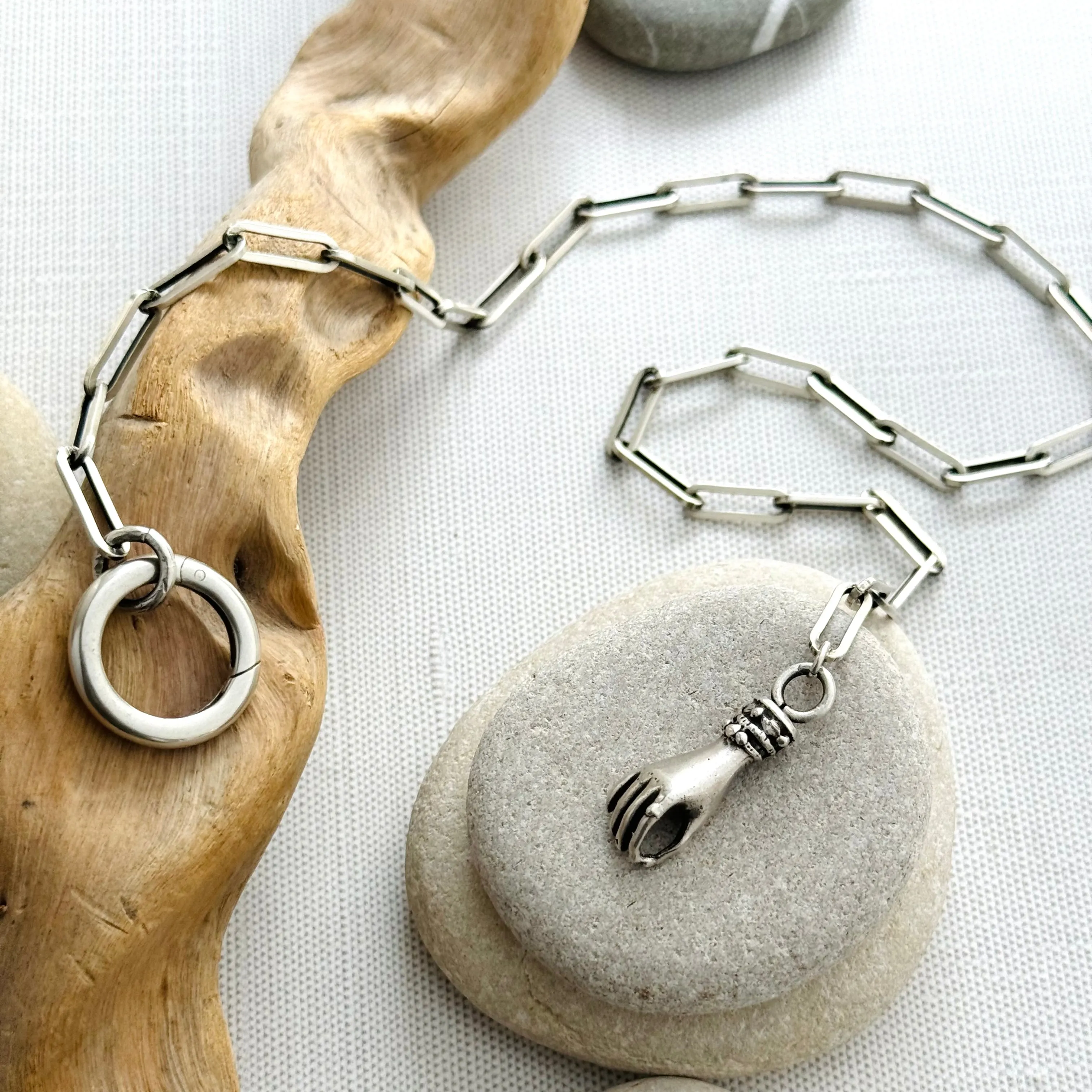 Sterling Silver Victorian Hand Charm Holder Necklace