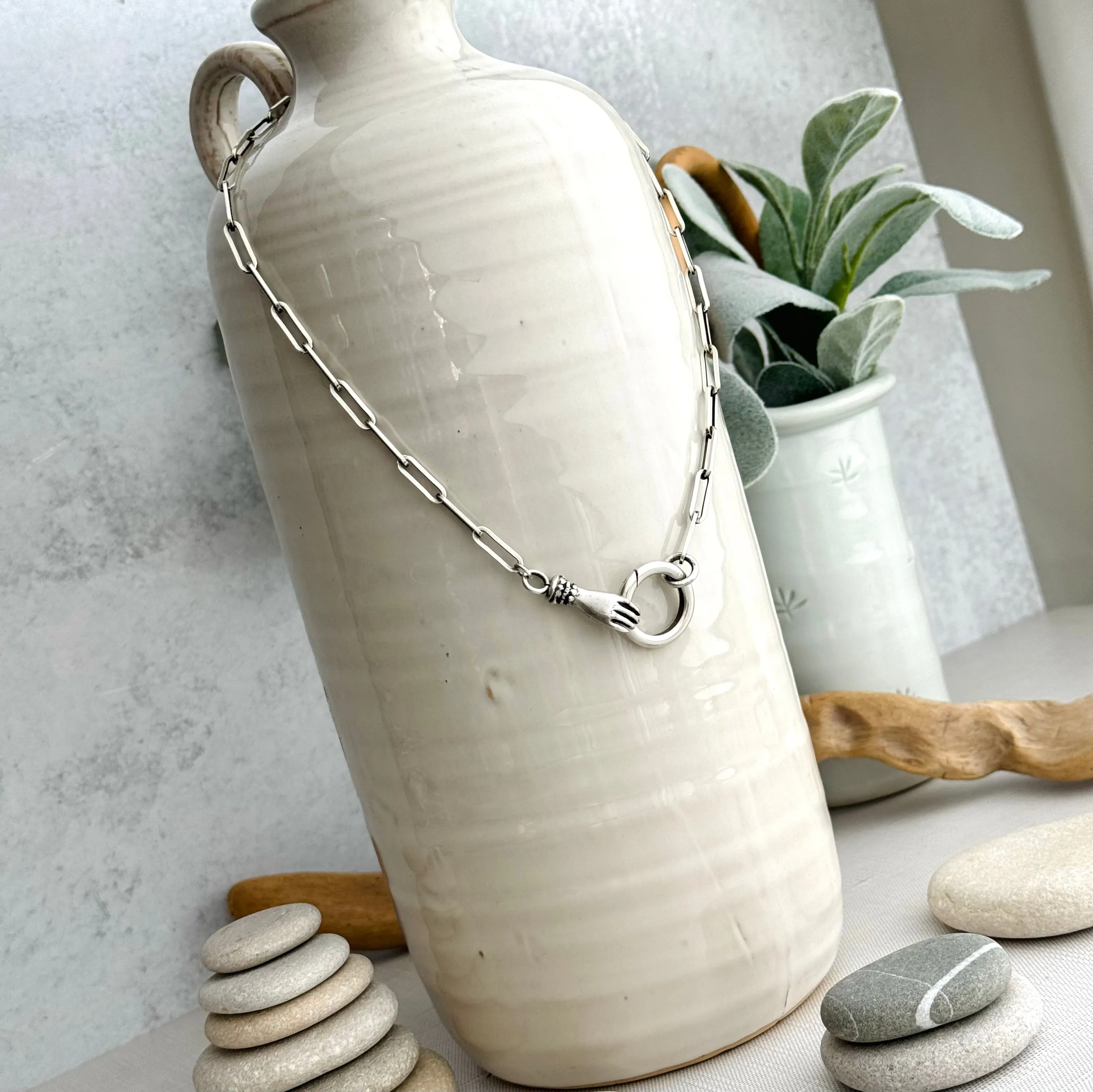 Sterling Silver Victorian Hand Charm Holder Necklace