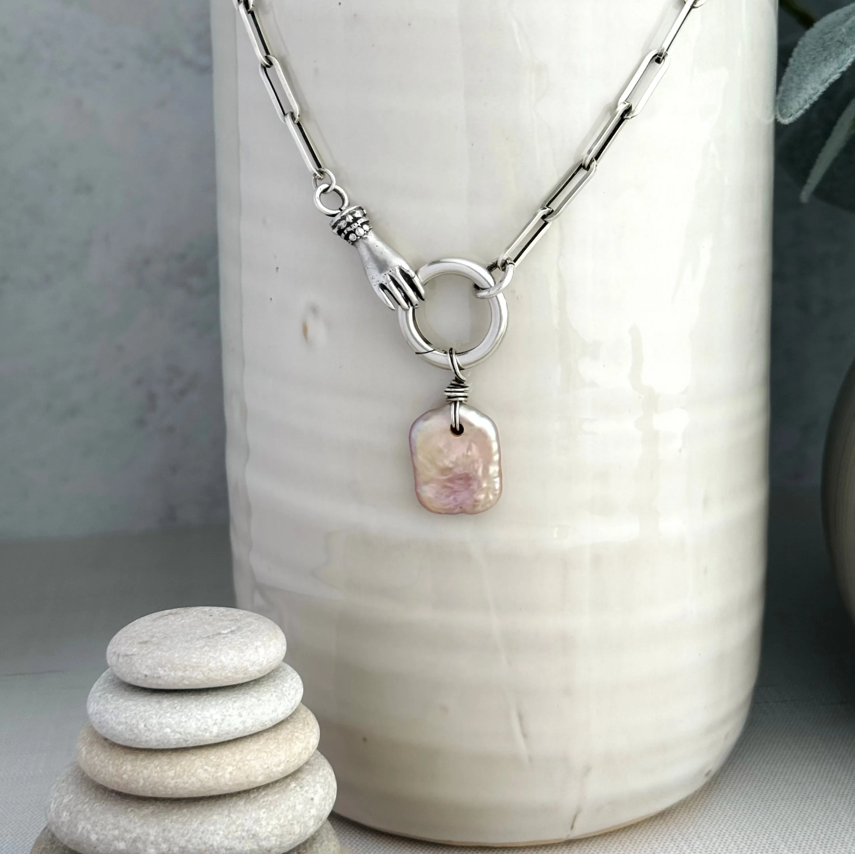 Sterling Silver Victorian Hand Charm Holder Necklace
