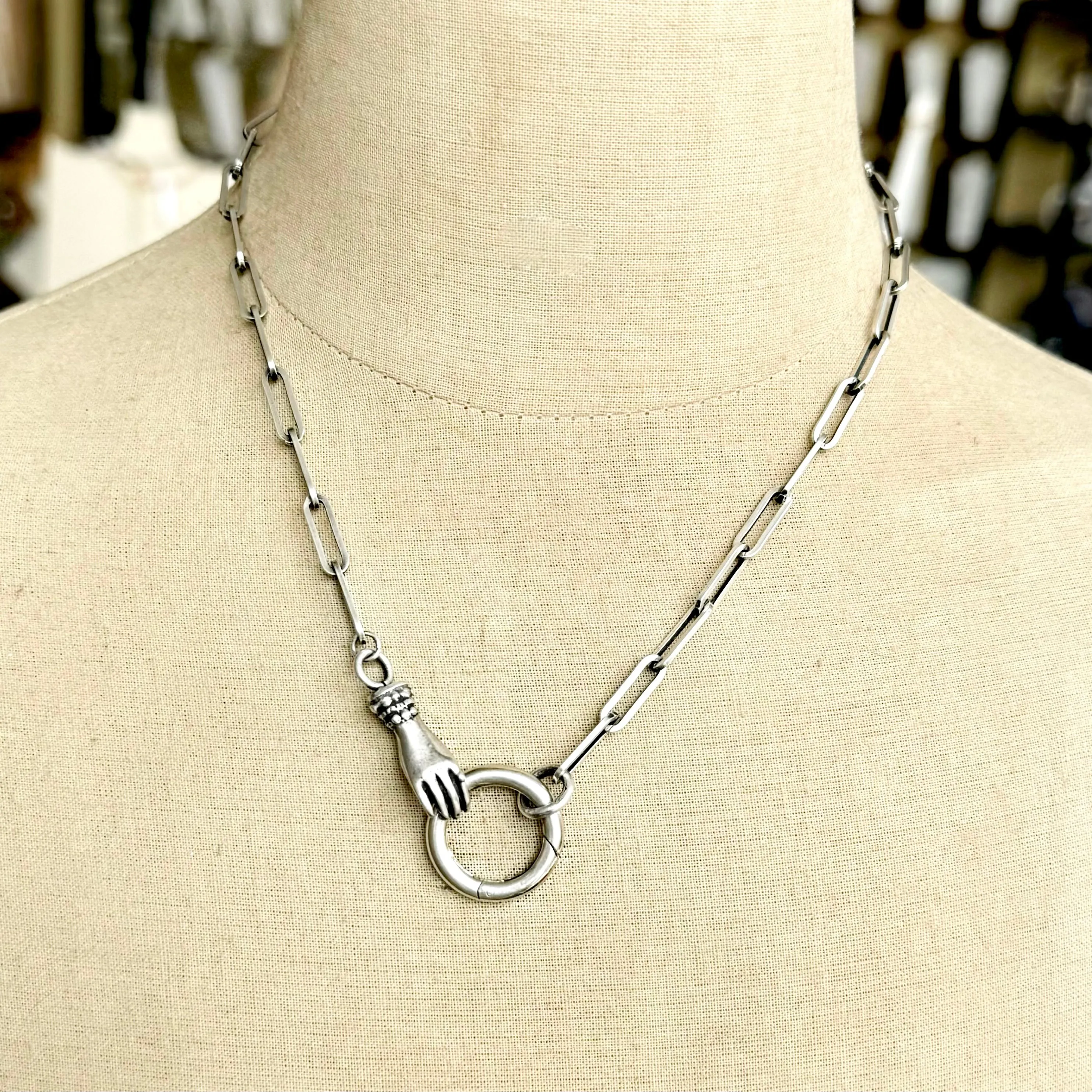 Sterling Silver Victorian Hand Charm Holder Necklace