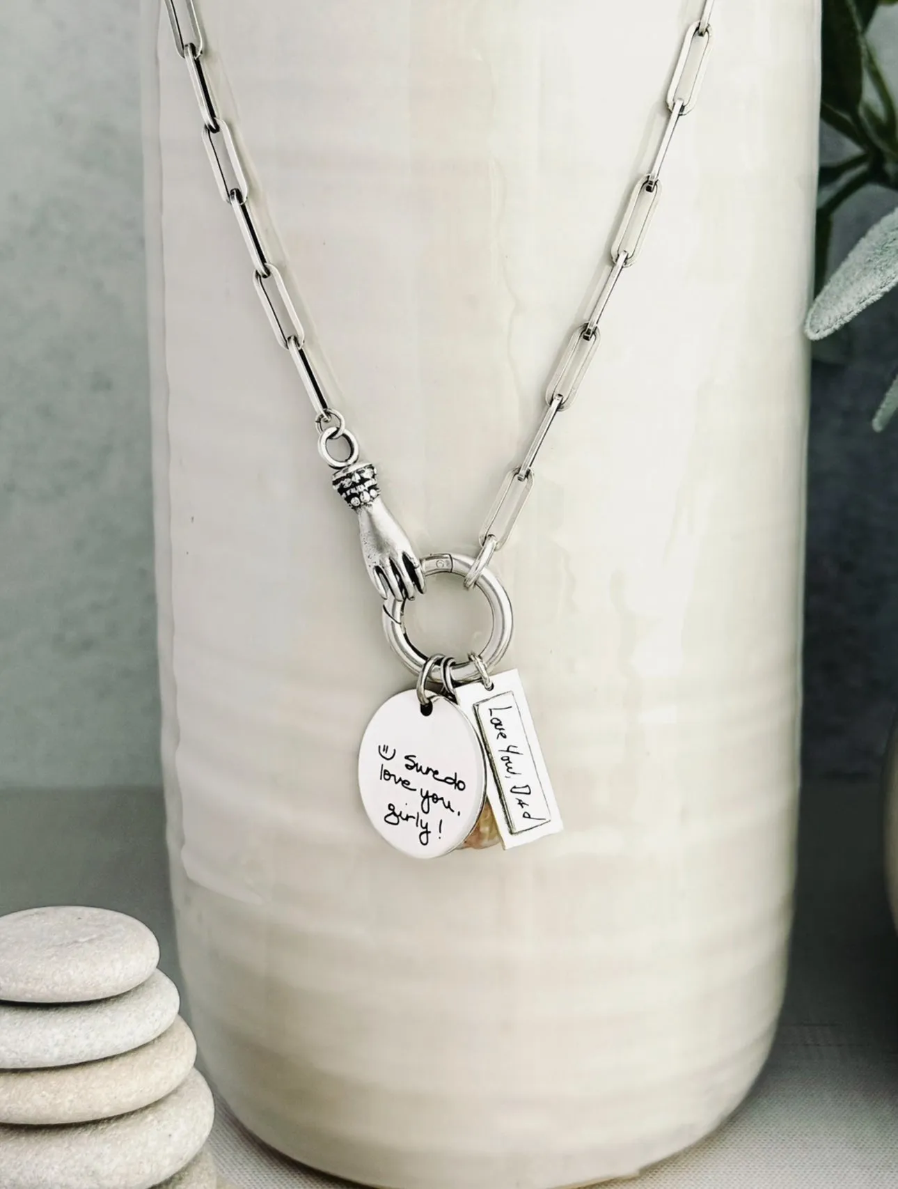 Sterling Silver Victorian Hand Charm Holder Necklace