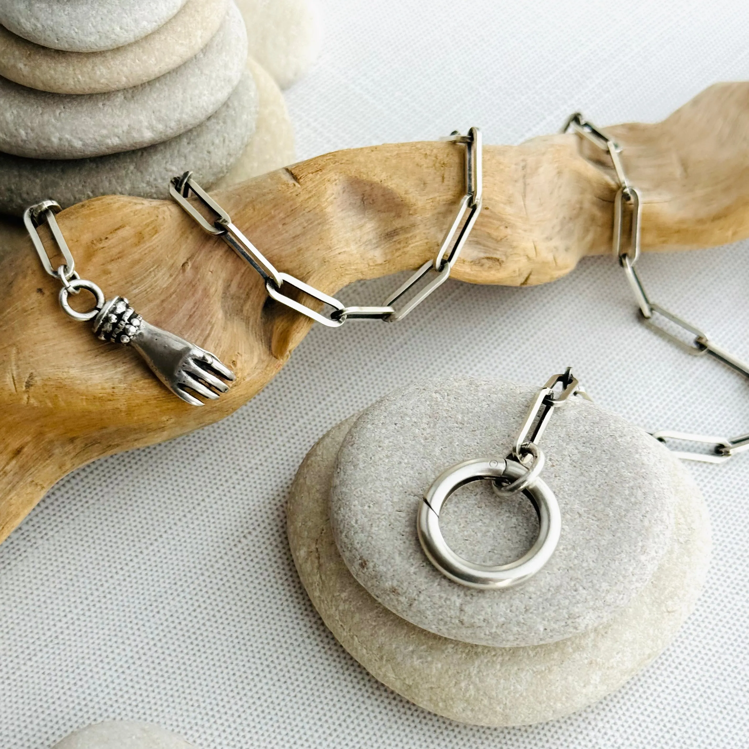 Sterling Silver Victorian Hand Charm Holder Necklace