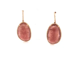 Strawberry Quartz and Diamond Dangle Earrings